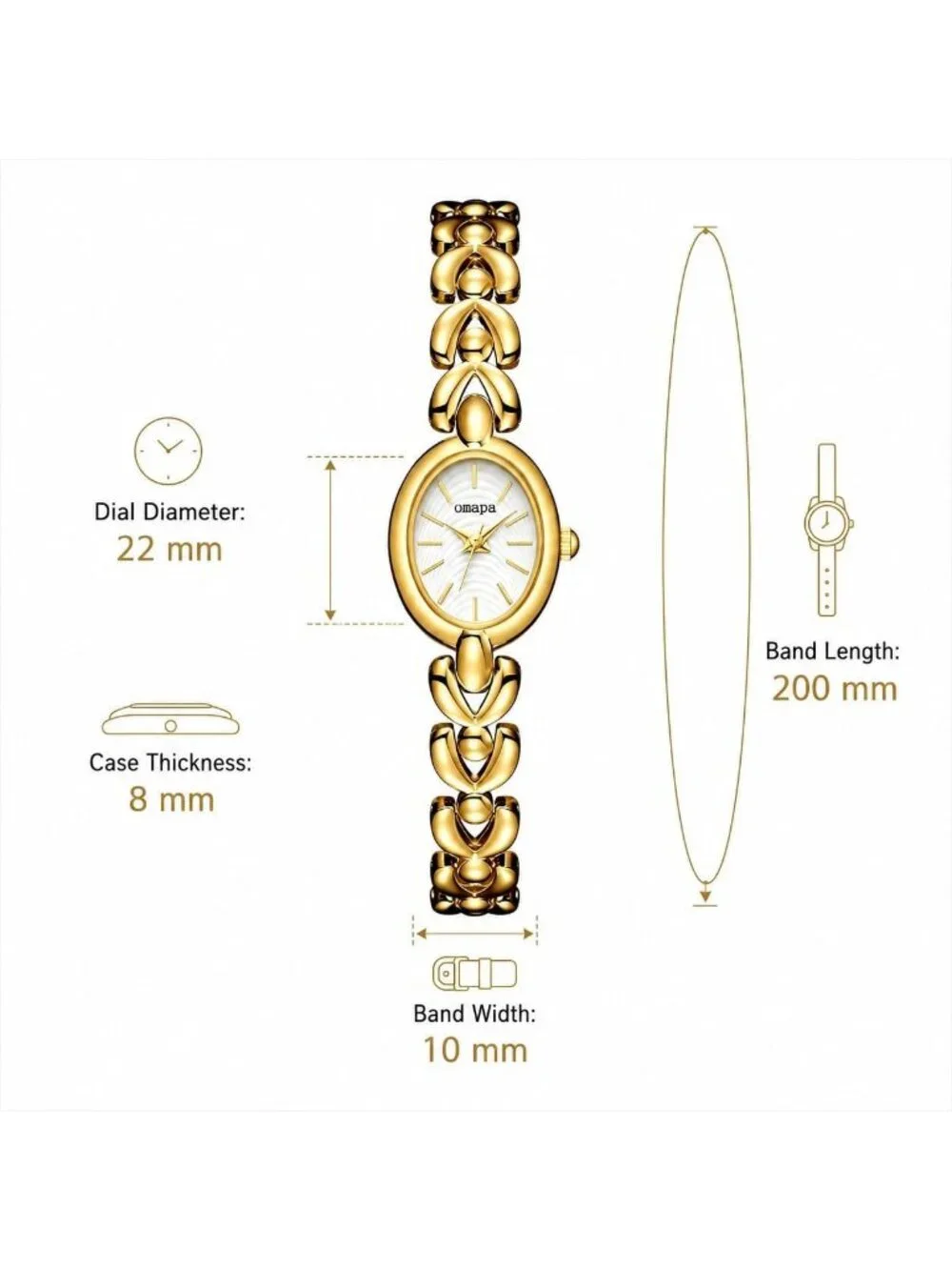 Women's Gold White Dainty Oval Adjustable Bracelet Vintage Stylish Wrist Watch